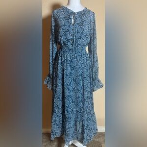 Sunny Spirit boho Blue Paisley Long Sleeve Dress